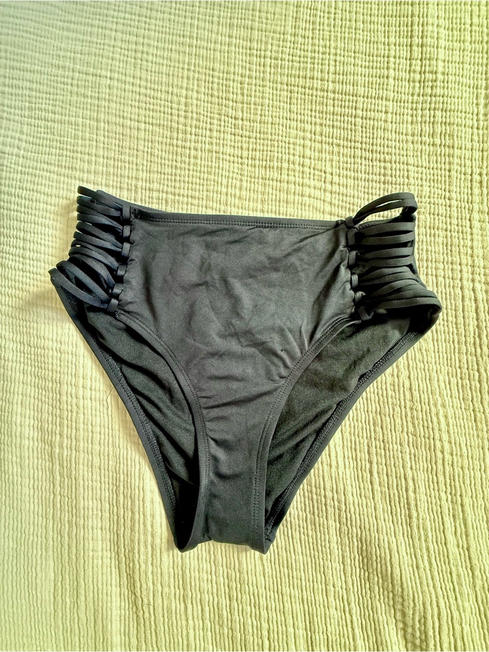 Shade & Shore Black High-Waist Bikini Bottom with Multi-Strap Sides